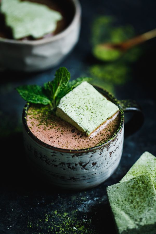 Fresh Mint Hot Cocoa with Matcha Marshmallows