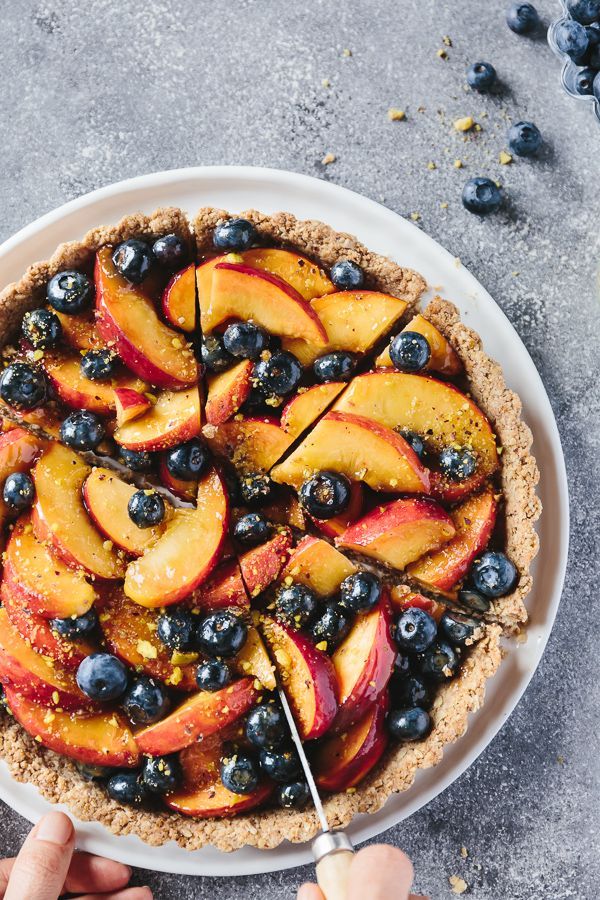 Fresh Peach and Blueberry Tart with Walnut Crust