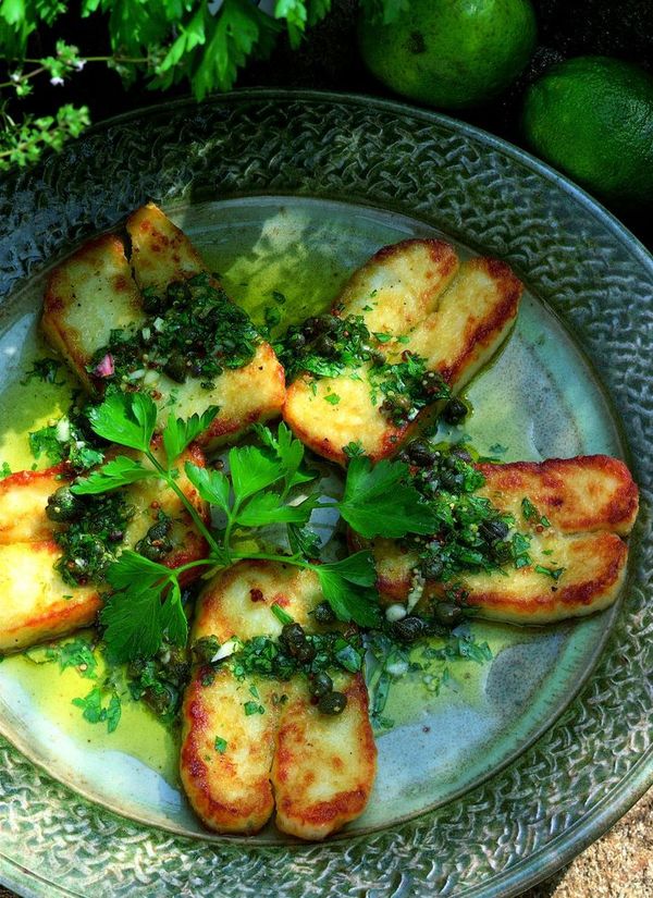 Fried Halloumi Cheese with Lime and Caper Vinaigrette