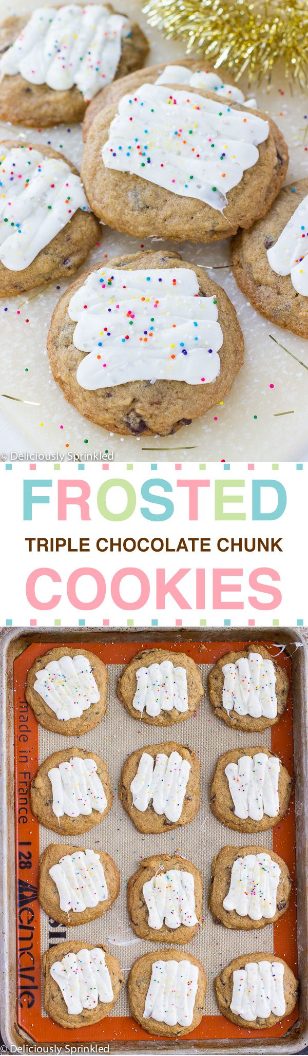 Frosted Triple Chocolate Chunk Cookies