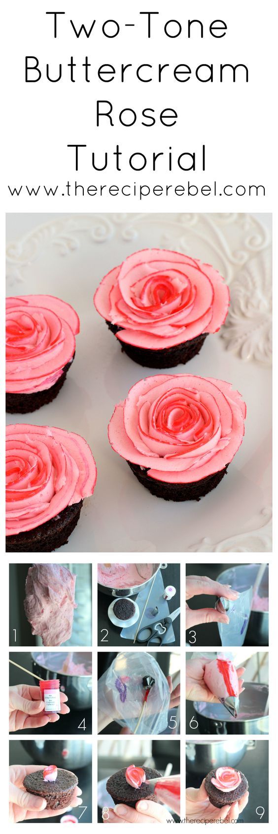 Fudgy Chocolate Cupcakes with Two-Tone Roses