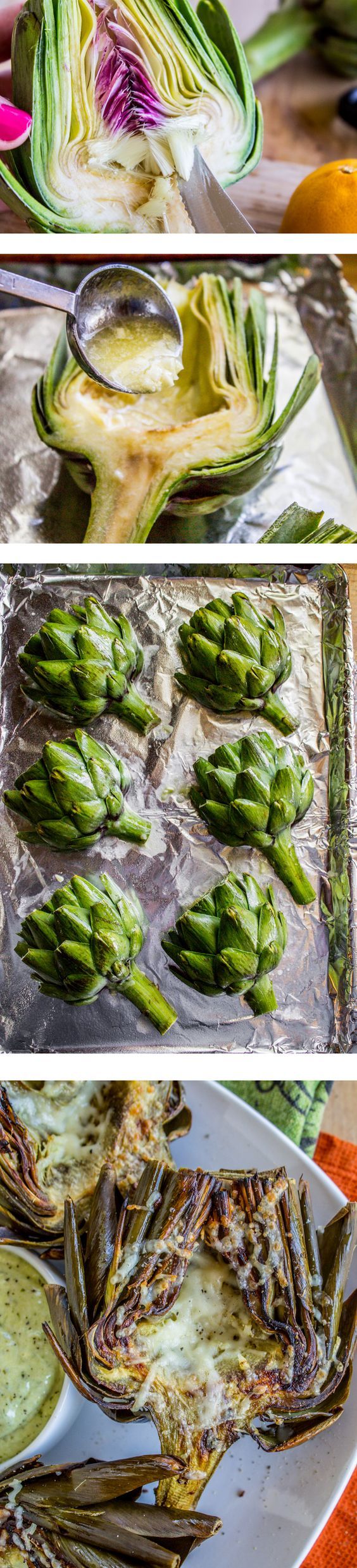 Garlic Roasted Artichokes with Pesto Dipping Sauce