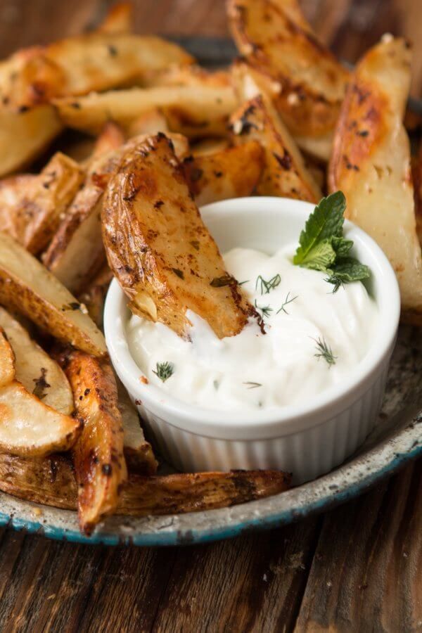 Garlic Roasted Potatoes with Tzatziki