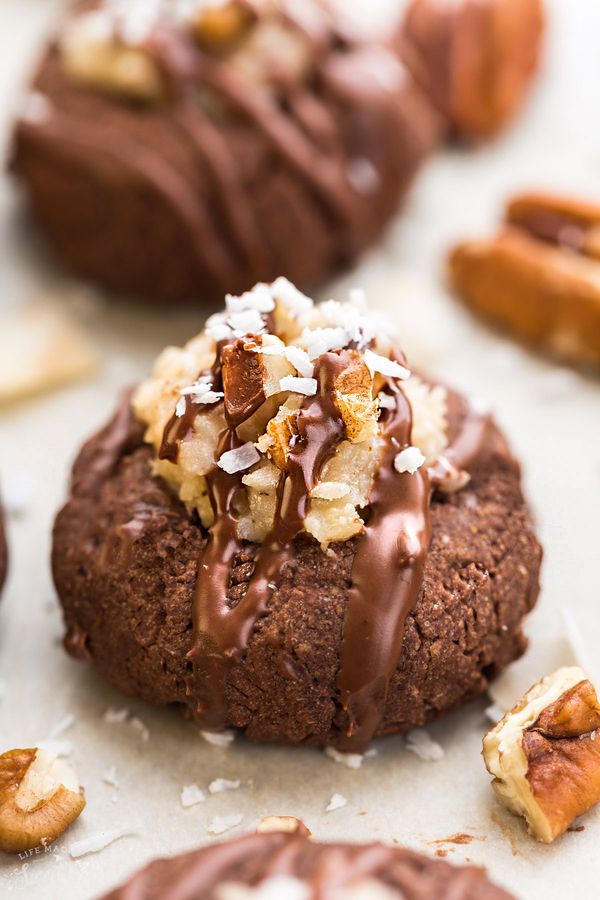 German Chocolate Thumbprint Cookies