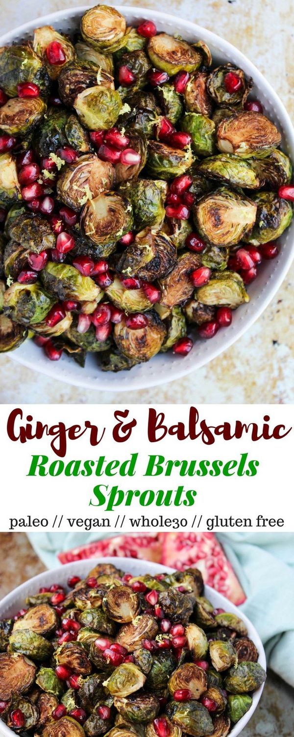 Ginger & Balsamic Roasted Brussels Sprouts with Pomegranates