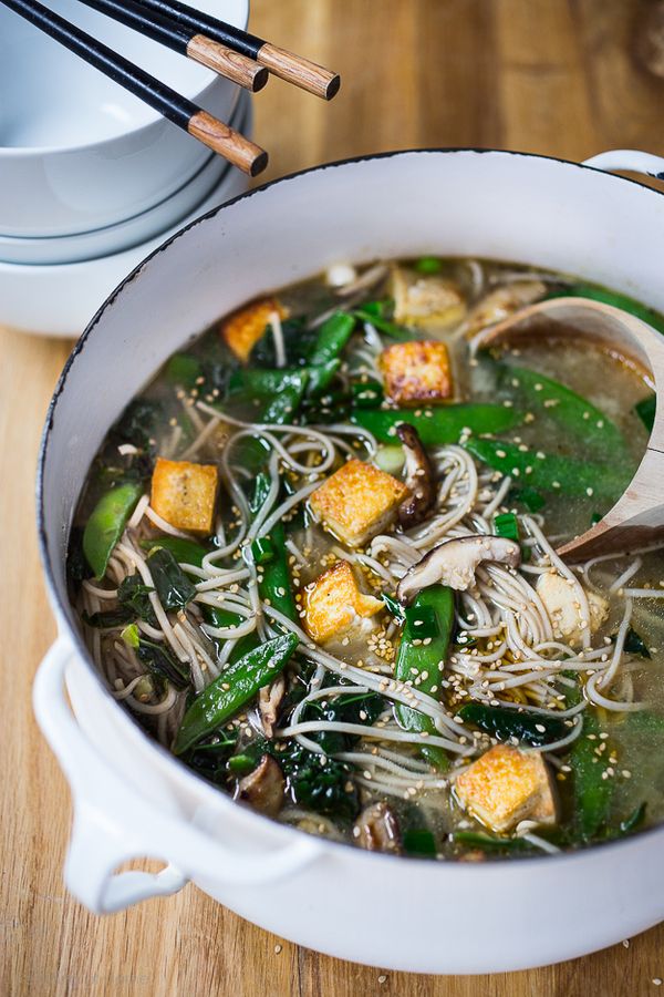 Ginger Sesame Soba Noodle Soup with Shiitakes & Greens