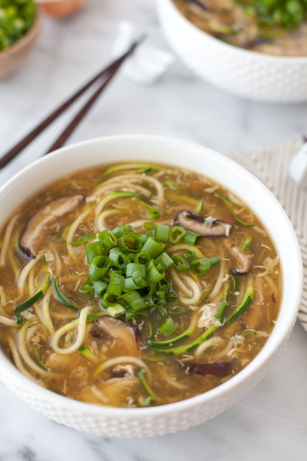 Ginger zucchini noodle egg drop soup