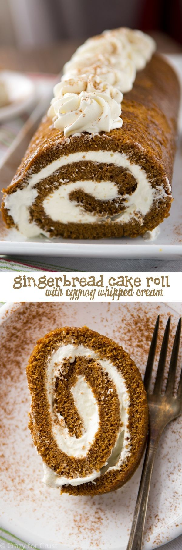 Gingerbread Cake Roll with Eggnog Whipped Cream