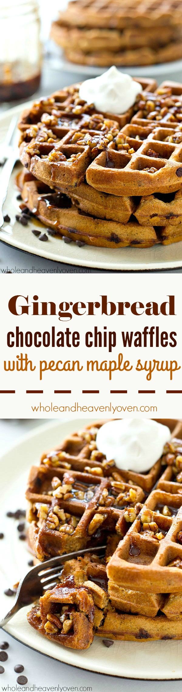 Gingerbread Chocolate Chip Waffles with Pecan Maple Syrup