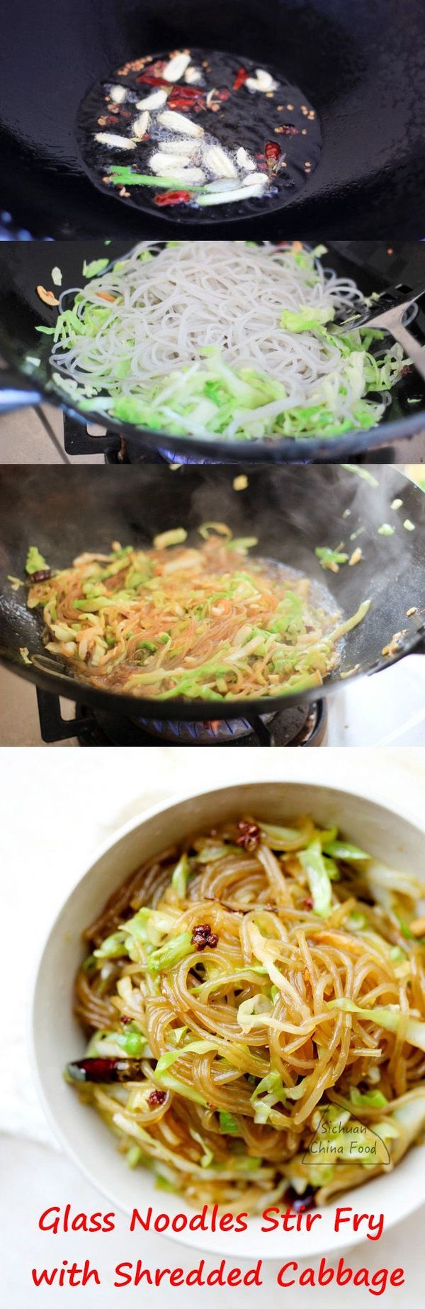 Glass Noodles Stir Fry with Shredded Cabbage