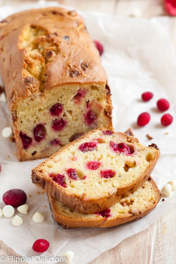 Gluten Free Cranberry Bread with Orange, White Chocolate, and Hazelnuts