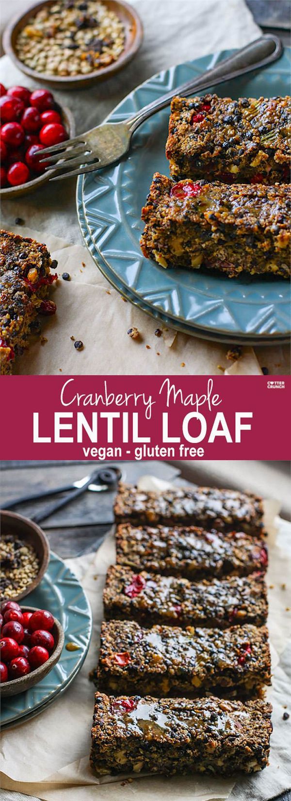 Gluten Free Cranberry Maple Lentil Loaf (Vegan