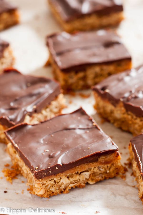 Gluten Free Peanut Butter Bars with chocolate ganache (dairy free