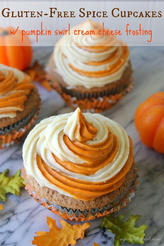 Gluten-Free Spice Cakes with Pumpkin Swirl Cream Cheese Frosting