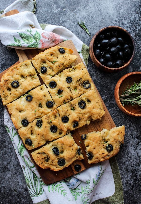 Gluten Free Vegan Focaccia with Black Olives and Rosemary