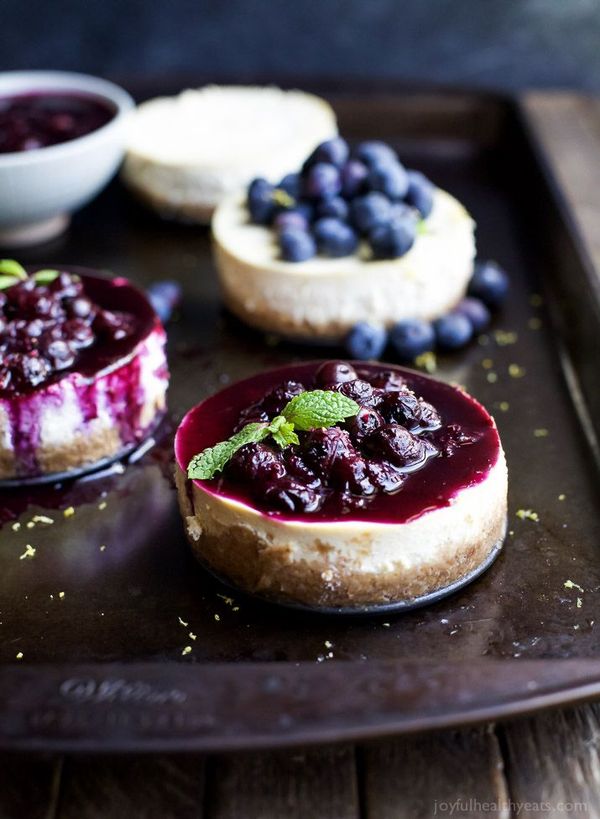 Goat Cheese Cheesecake with Lemon Blueberry Compote