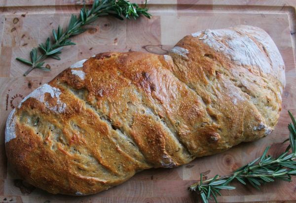 Golden Italian rosemary sourdough bread