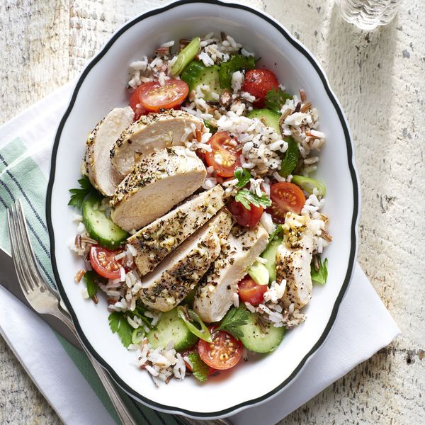 Greek Chicken with Tomato-and-Rice Salad