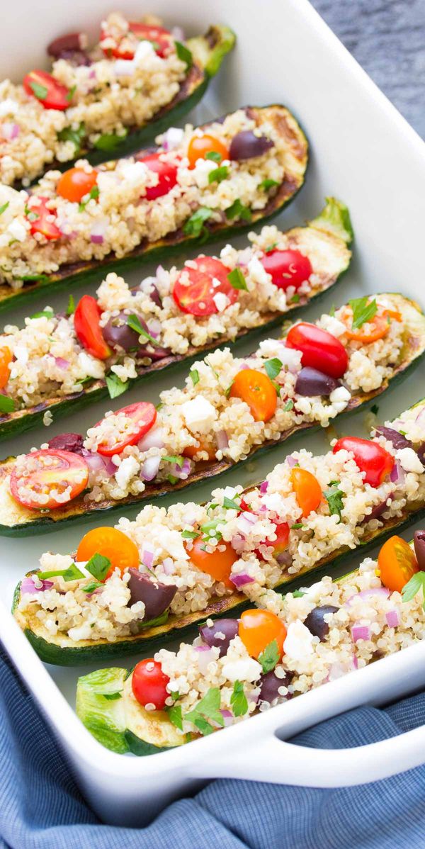 Greek Quinoa Grilled Zucchini Boats