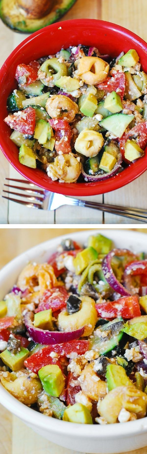 Greek Tortellini Salad: Tomatoes, Avocados, Cucumbers