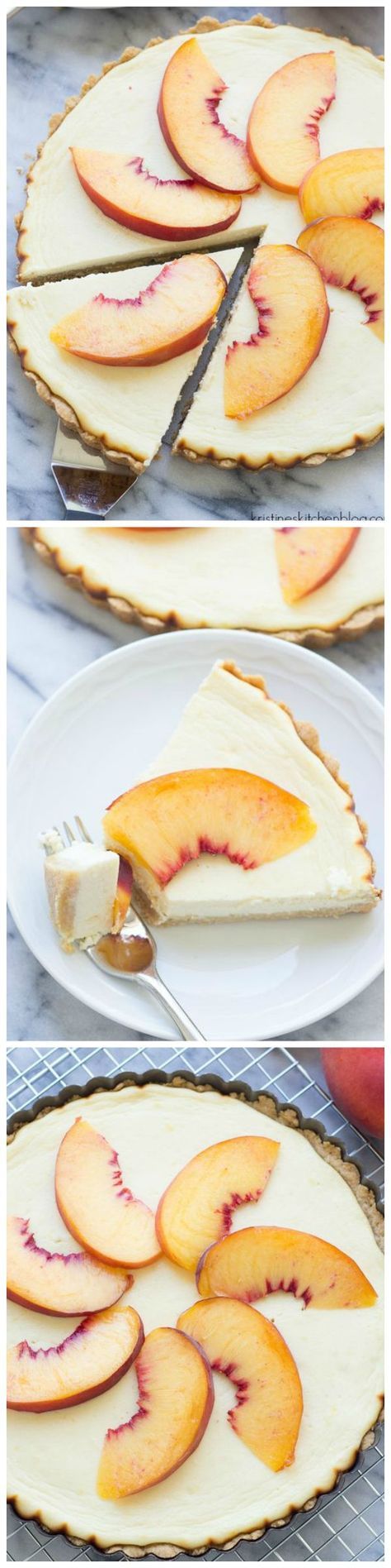 Greek Yogurt Cheesecake Tart with Shortbread Crust and Peaches