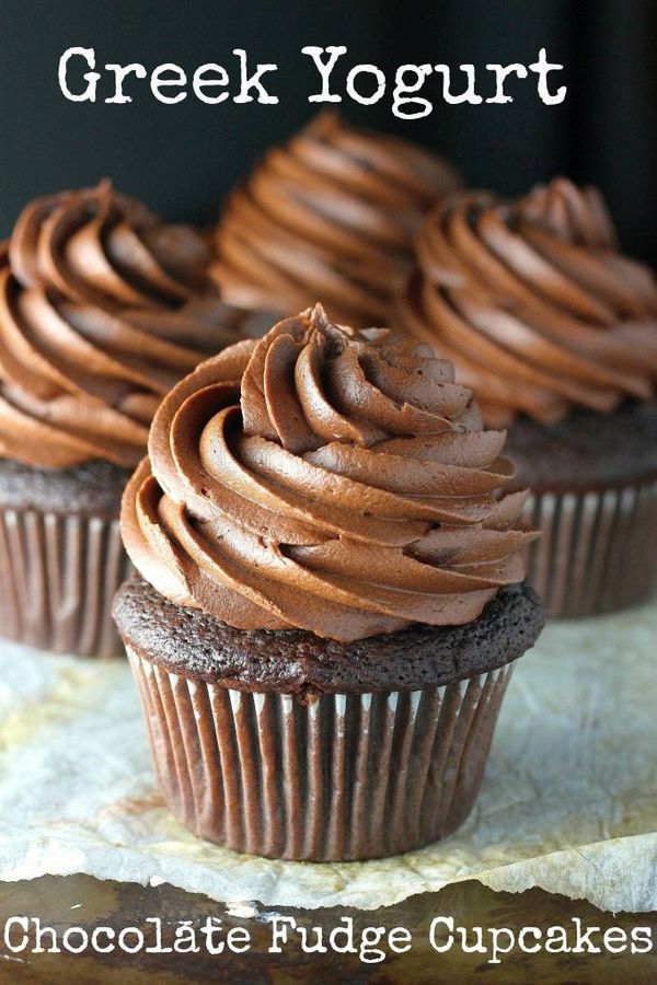 Greek Yogurt Chocolate Fudge Cupcakes