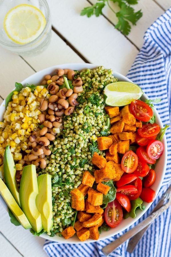 Green Sorghum Burrito Bowls with Roasted Sweet Potato