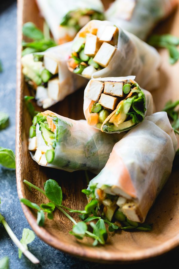 Grilled Asparagus Tofu Spring Rolls with Ginger-Lime Dipping Sauce