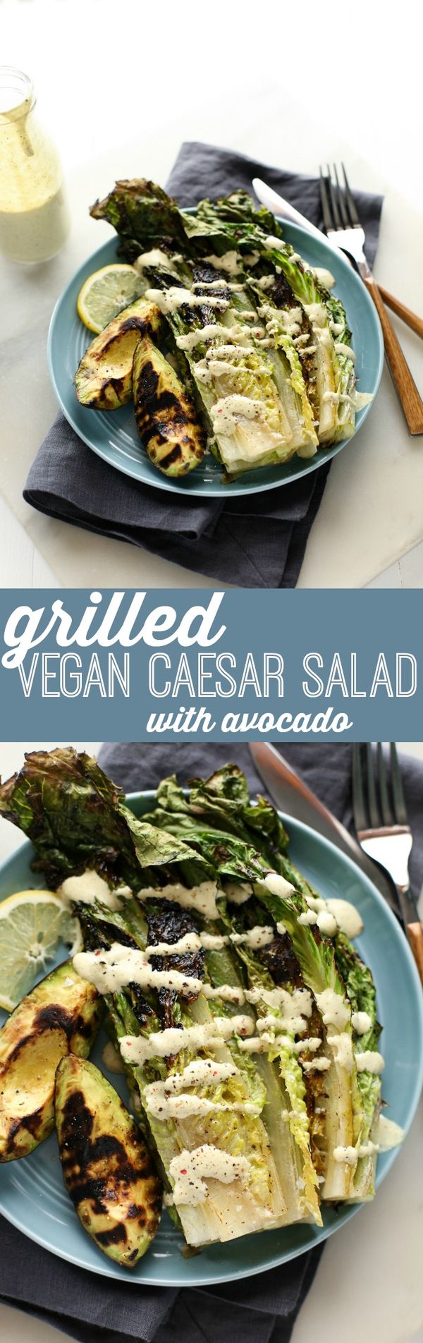 Grilled Avocado & Romaine Caesar Salad (vegan, gf