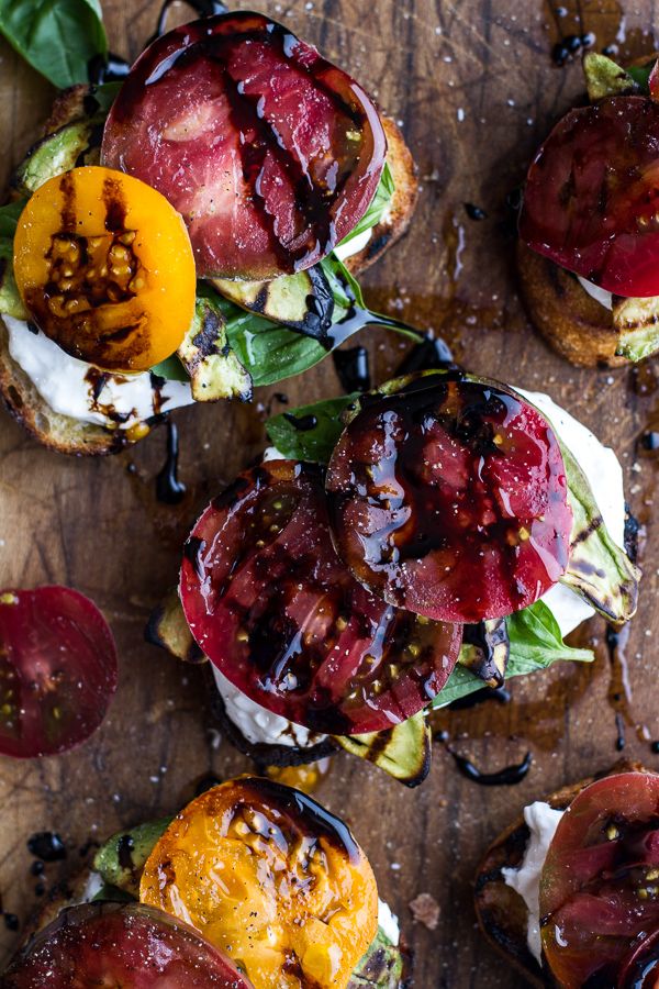 Grilled Caprese Toast with Burrata Cheese + Grilled Avocados