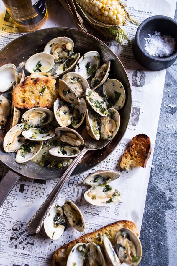 Grilled Clams with Charred Jalapeño Basil Butter