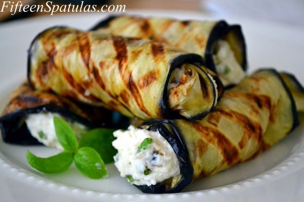 Grilled Eggplant Rolled with Ricotta and Basil