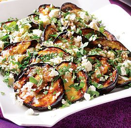 Grilled Eggplant with Garlic-Cumin Vinaigrette, Feta & Herbs