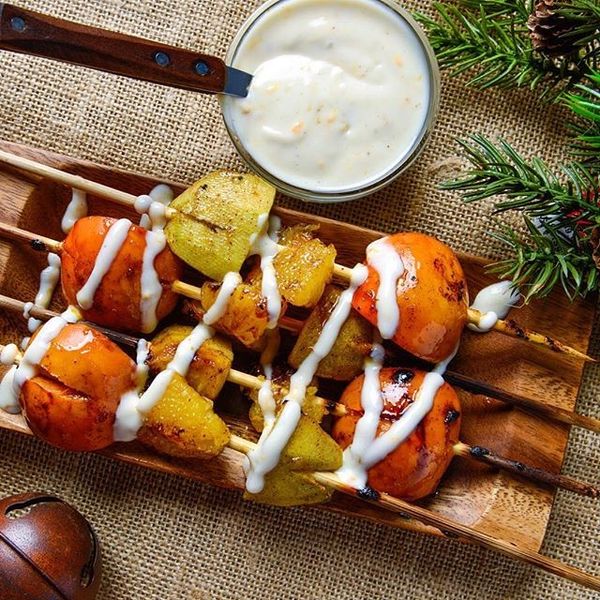 Grilled FruitSkewers with Yogurt Sauce