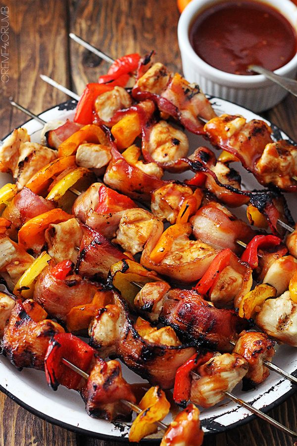 Grilled Honey BBQ Bacon Chicken Kabobs