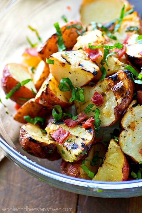 Grilled Red Potato Salad with Bacon Basil Dressing