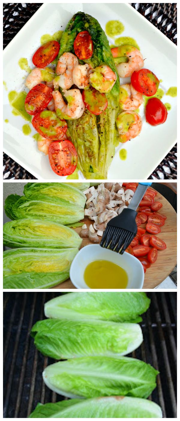 Grilled Romaine Hearts Tomatoes & Shrimp With A Basil Vinaigrette