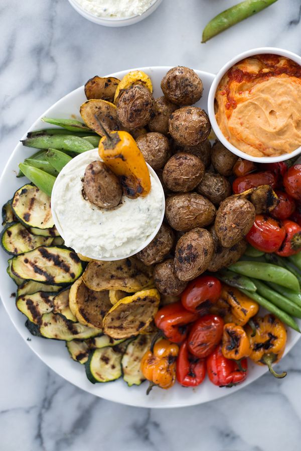 Grilled Vegetable Platter with Lemon-Feta Dip