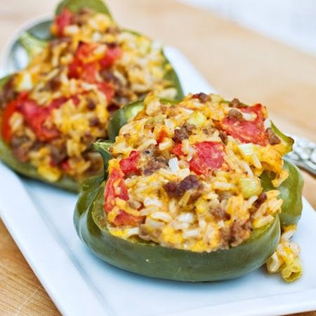 Ground Beef Stuffed Green Bell Peppers With Cheese