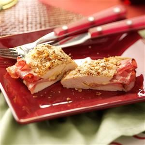 Ham Stuffed Pretzel-Crusted Chicken