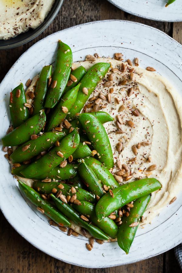 Harissa Snap Peas with Cashew Hummus & Sunflower Seed Za'atar + New Mama Reflections