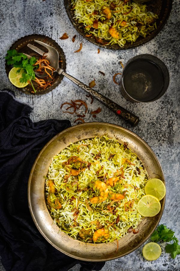 Hariyali Jheenga Biryani