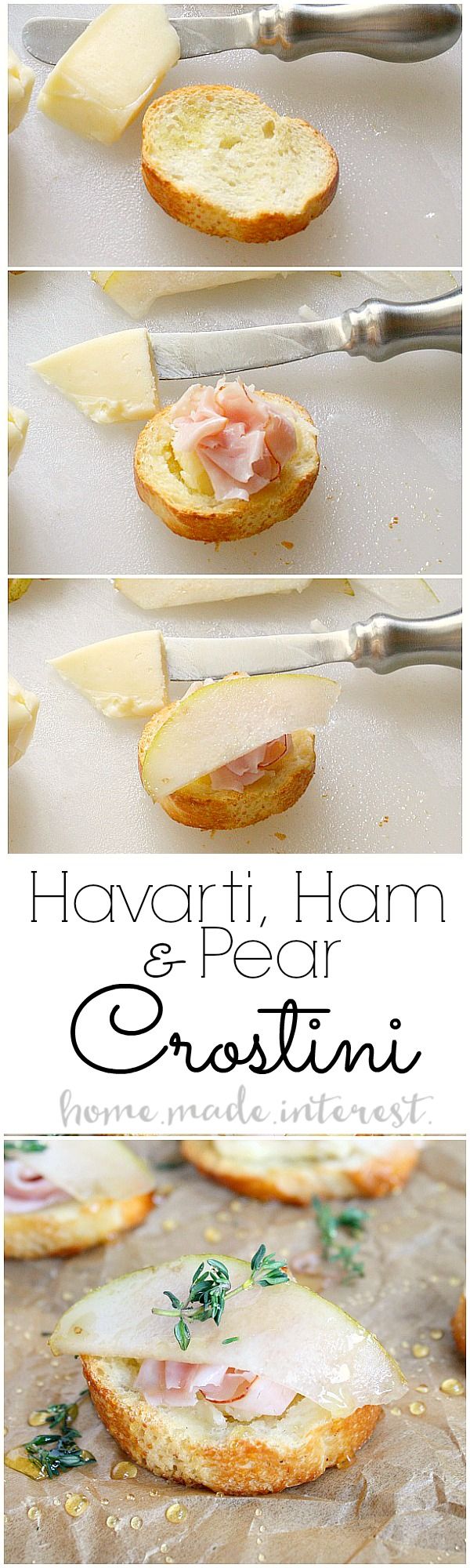 Havarti, Ham, and Pear Crostini