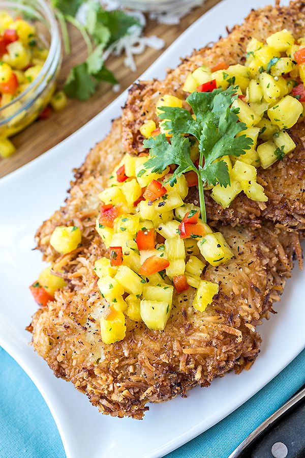 Hawaiian Coconut Chicken with Fresh Pineapple Salsa