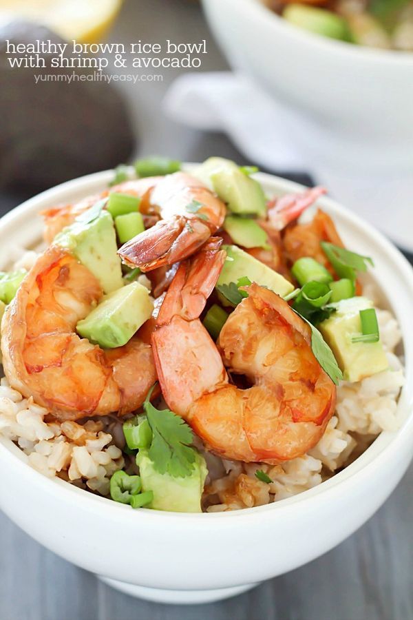 Healthy Brown Rice Bowl with Shrimp & Avocado