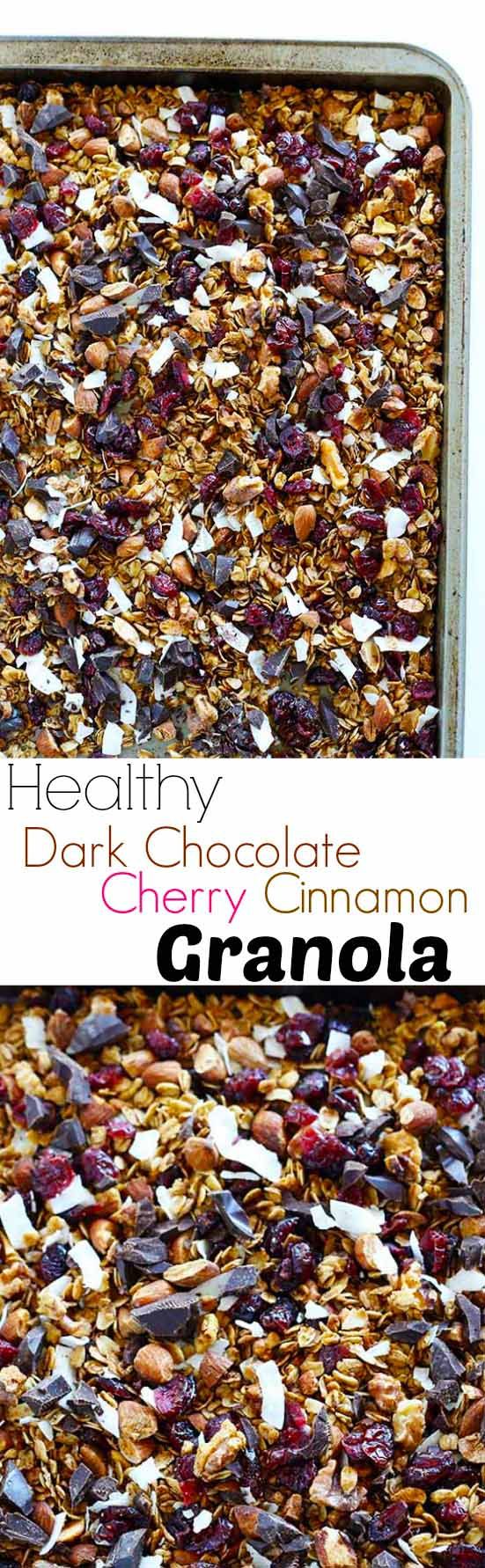 Healthy Dark Chocolate Cherry Cinnamon Granola