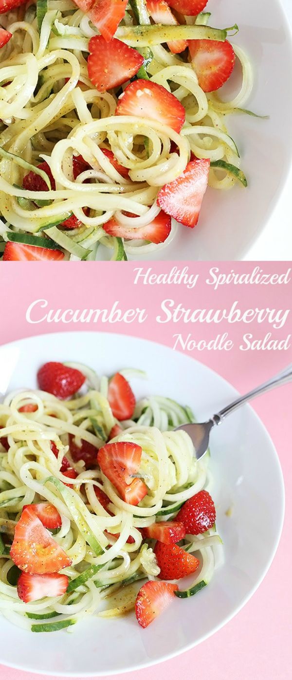 Healthy Spiralized Cucumber Strawberry Noodle Salad