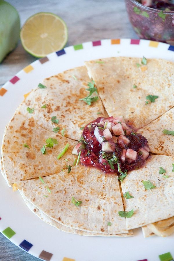 Healthy Turkey Quesadillas with Cranberry Apple Salsa