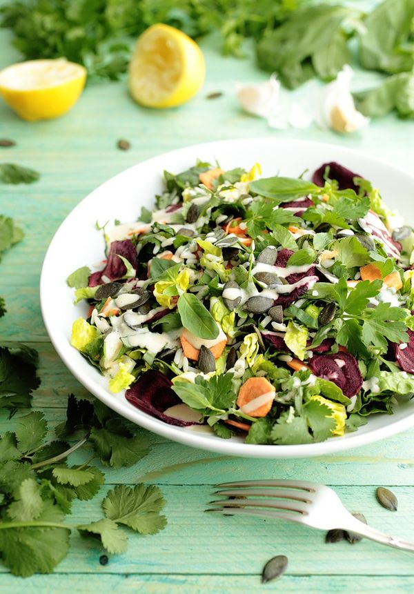 Herb and Rice Salad with Beetroot Chips