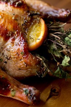 Herb Bouquet-Stuffed Cornish Hens with a Marmalade Glaze